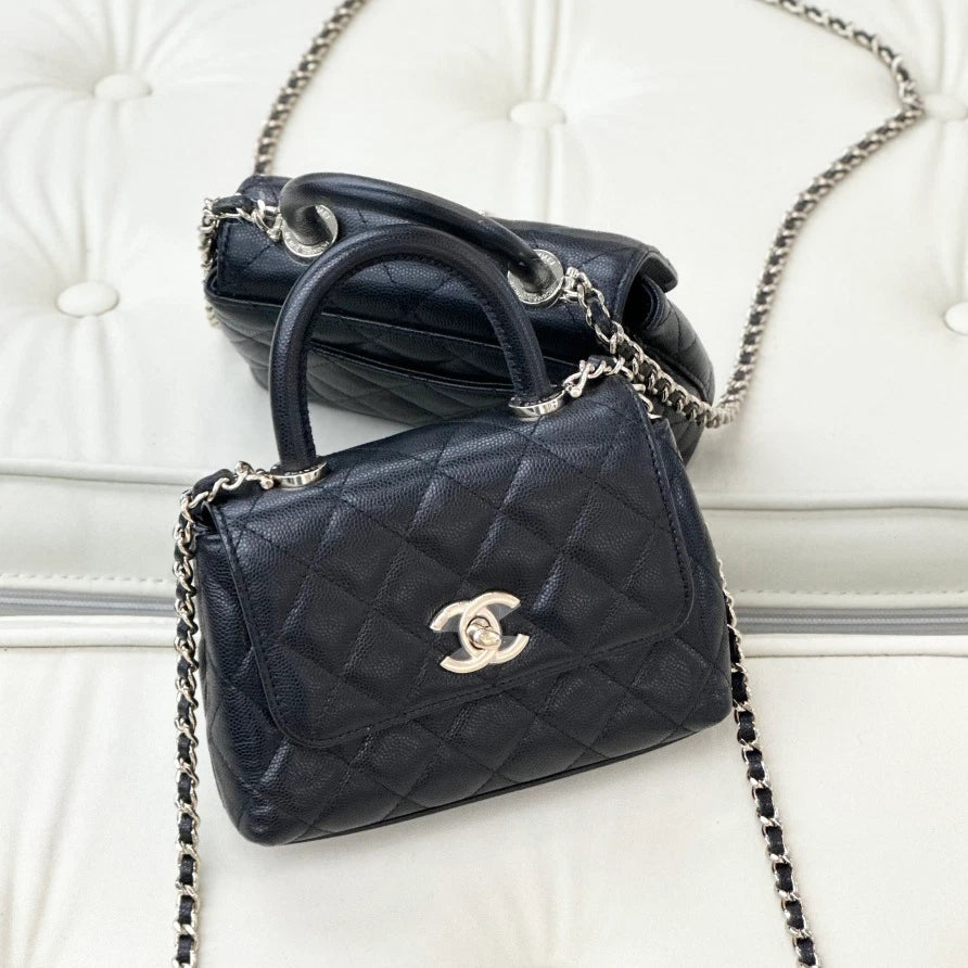 Chanel Coco Handle Mini Calfskin Chain Top Handle Crossbody Black Women S