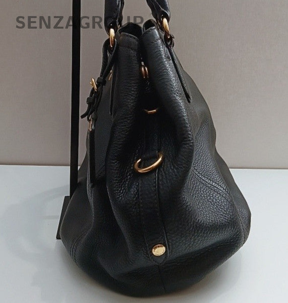 Prada Calfskin 2Way Handbag Crossbody Black Gold Women Classic Fashion