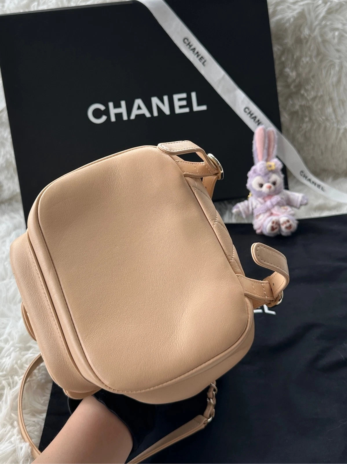 CHANEL Duma Small Calfskin Beige Gold Chain Backpack For Women