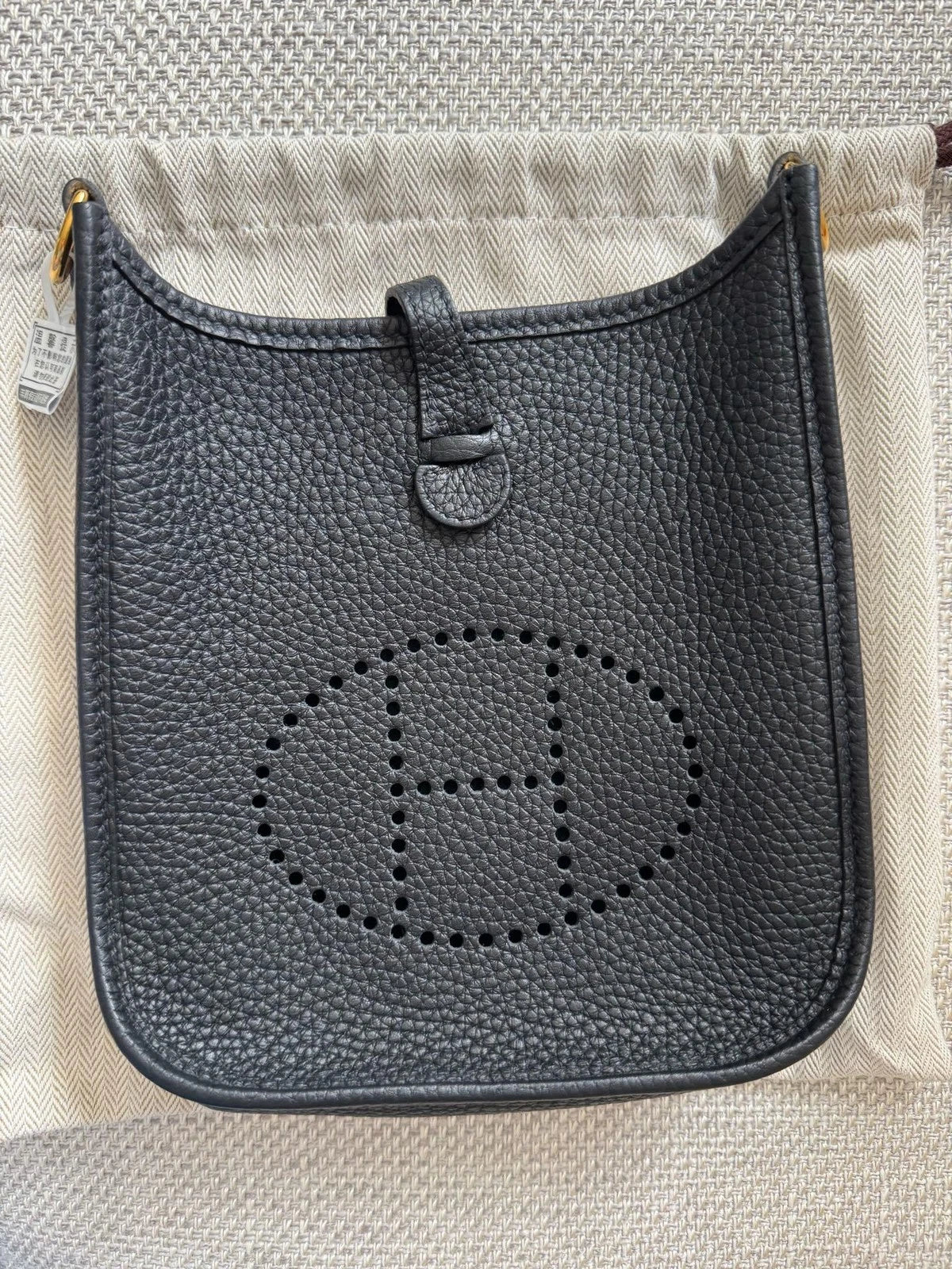 Hermes Evelyne Mini Black Gold Hardware Leather Crossbody Bag For Women