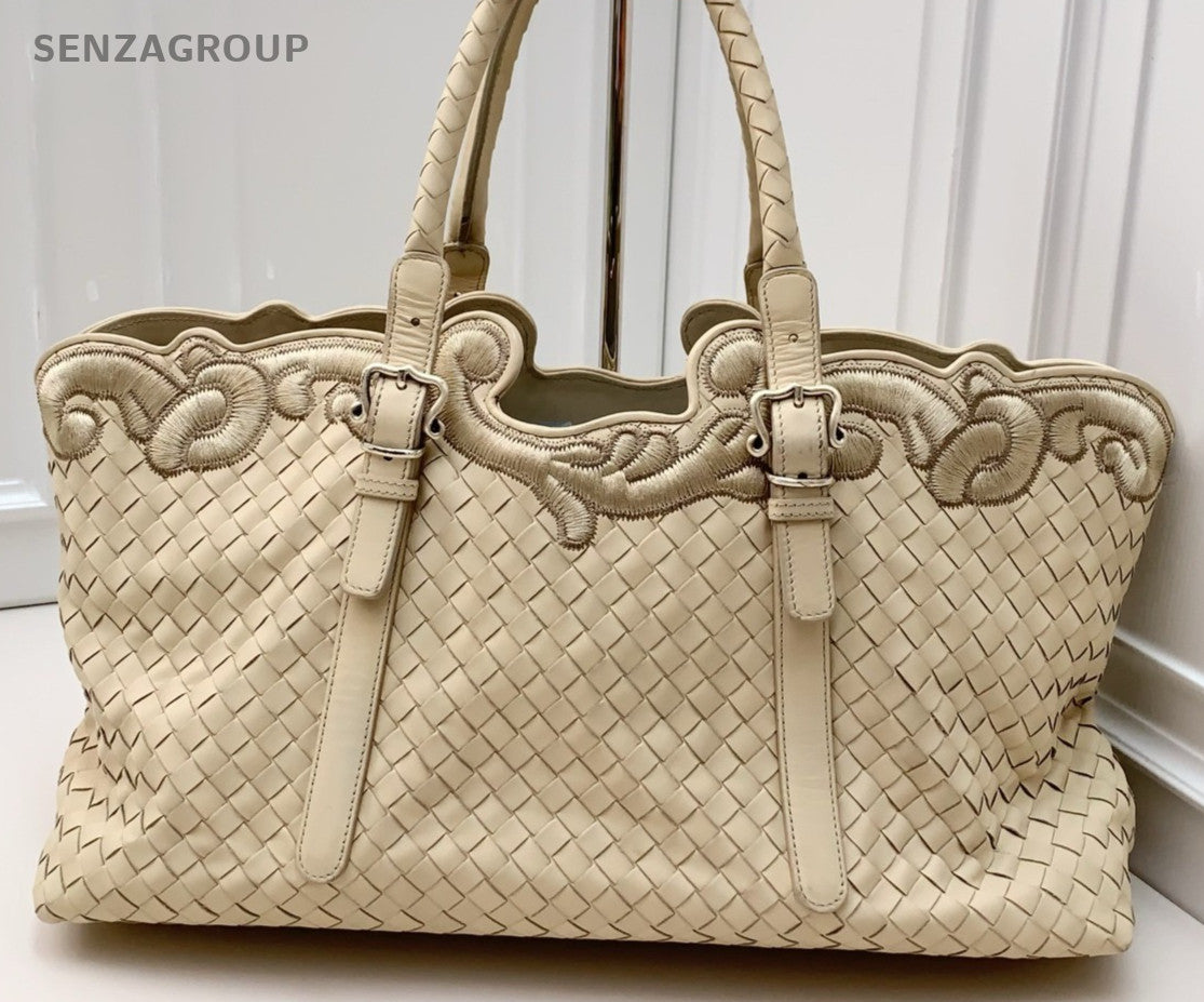 Bottega Veneta Blue Suede Leather Tote Shoulder Bag Beige Used Women Classic