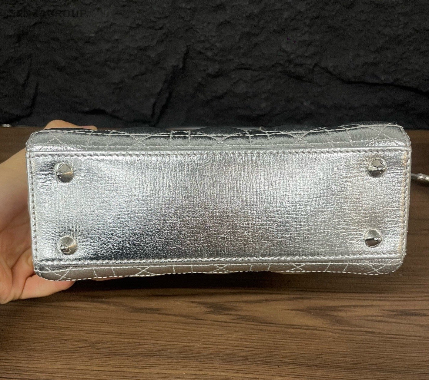 Christian Dior Lady Dior Calfskin Top Handle Bag Crossbody Silver Women Classic