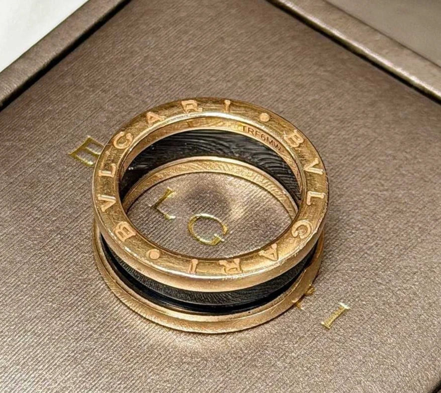 BVLGARI B.zero1 Two-Band Ring 18k Rose Gold and Ceramic Size52