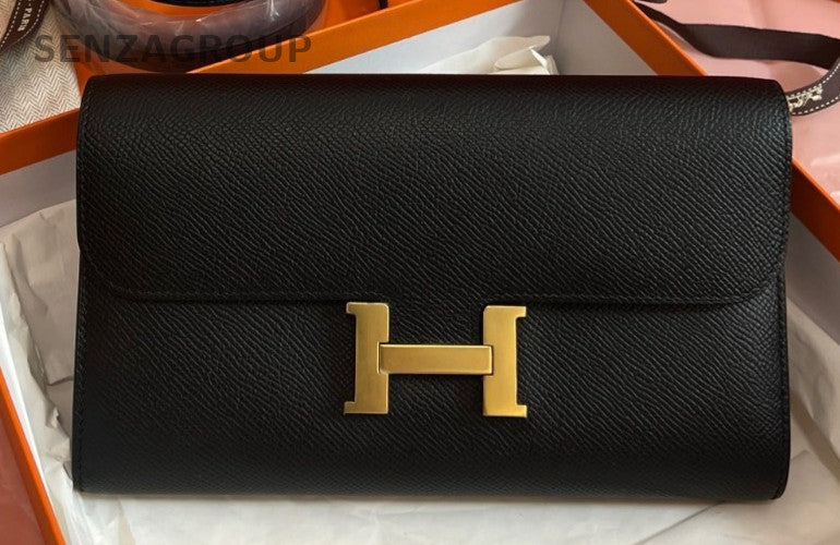 Hermes Togo Epsom Leather Shoulder Bag Black Gold Used Women Classic