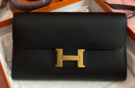Hermes Togo Epsom Leather Shoulder Bag Black Gold Used Women Classic