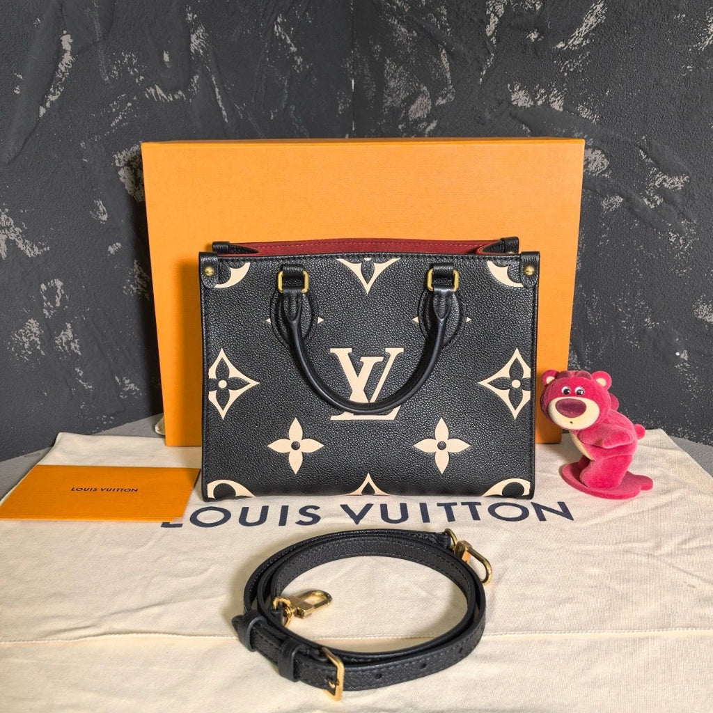 Louis Vuitton Onthego Small Black Leather Tote Bag For Women