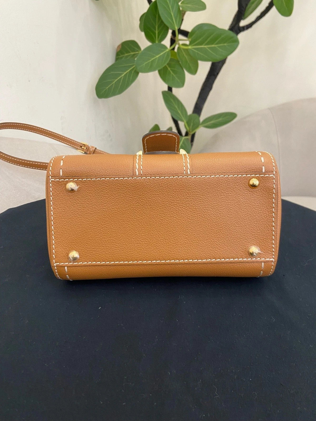 Delvaux Brilliant Mini Top Handle Bag Crossbody Brown Gold Women Classic