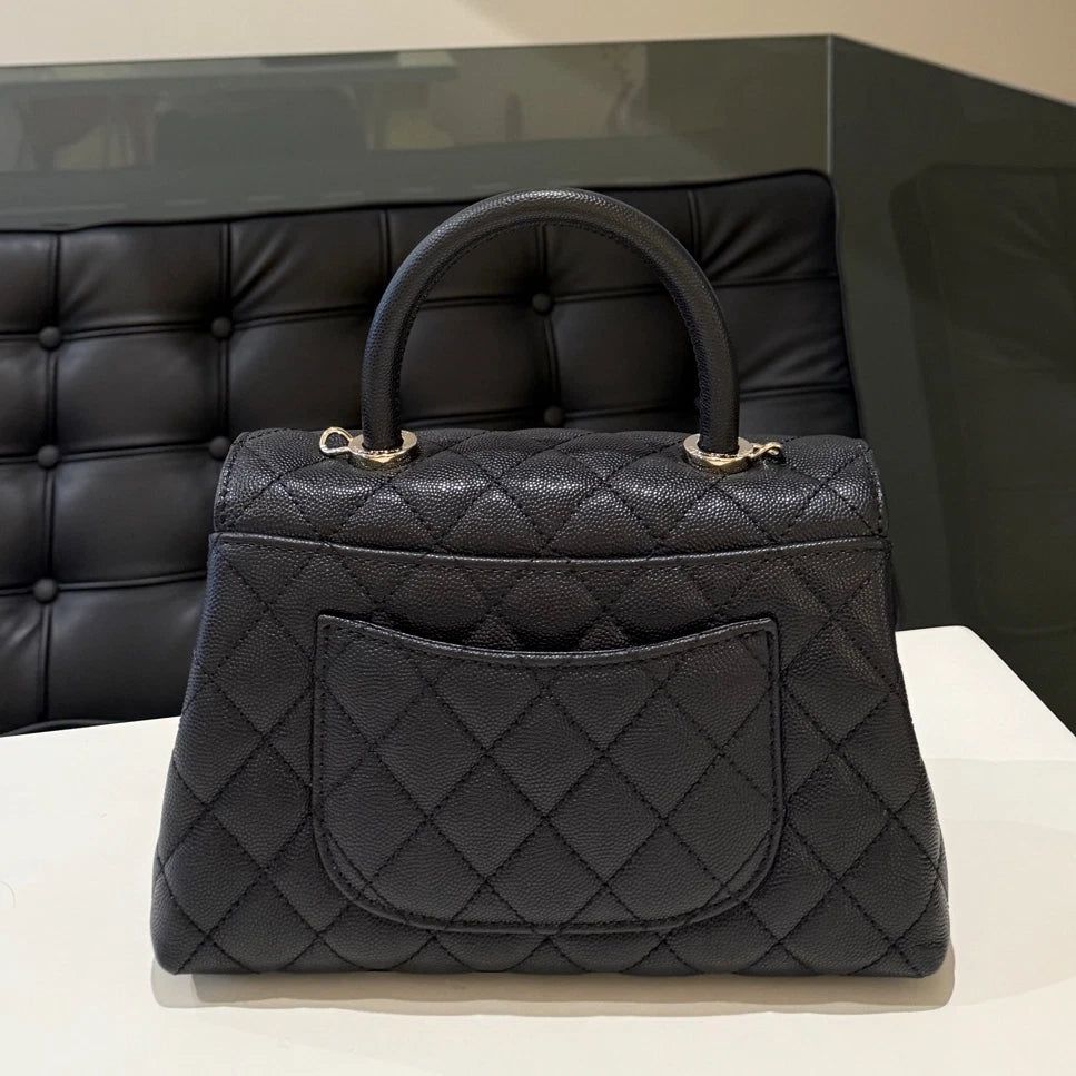 Chanel Coco Handle Quilted Chain Shoulder Bag Black Gold Women