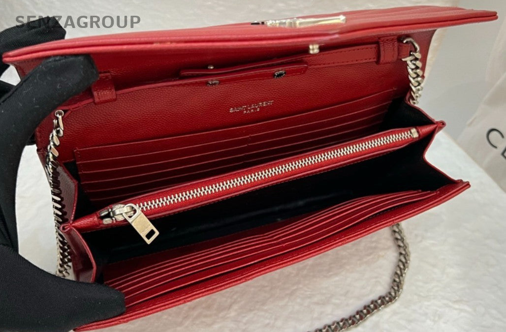 YSL Saint Laurent MM Caviar Leather woc Chain Shoulder Crossbody Bag Red Women