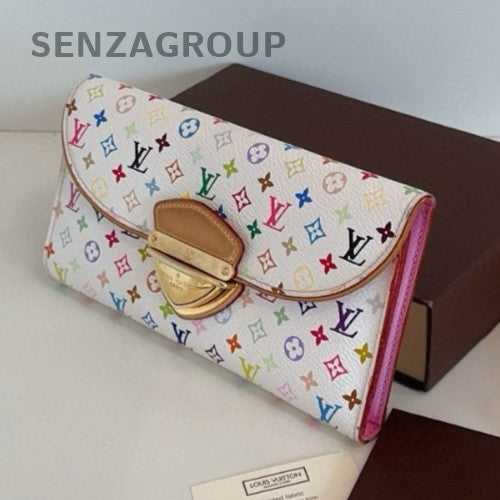 Louis Vuitton Monogram White Multicolor Long Wallet Women Classic Vintage