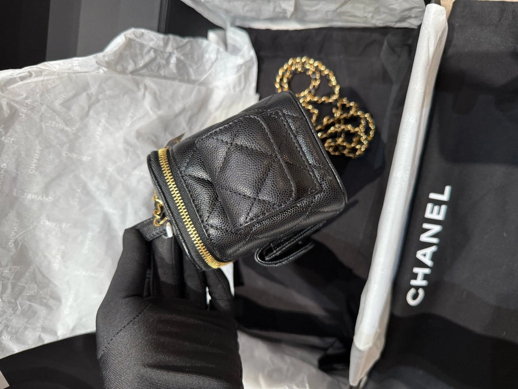 CHANEL Cargo Black Gold Caviar Leather Shoulder Bag For Women