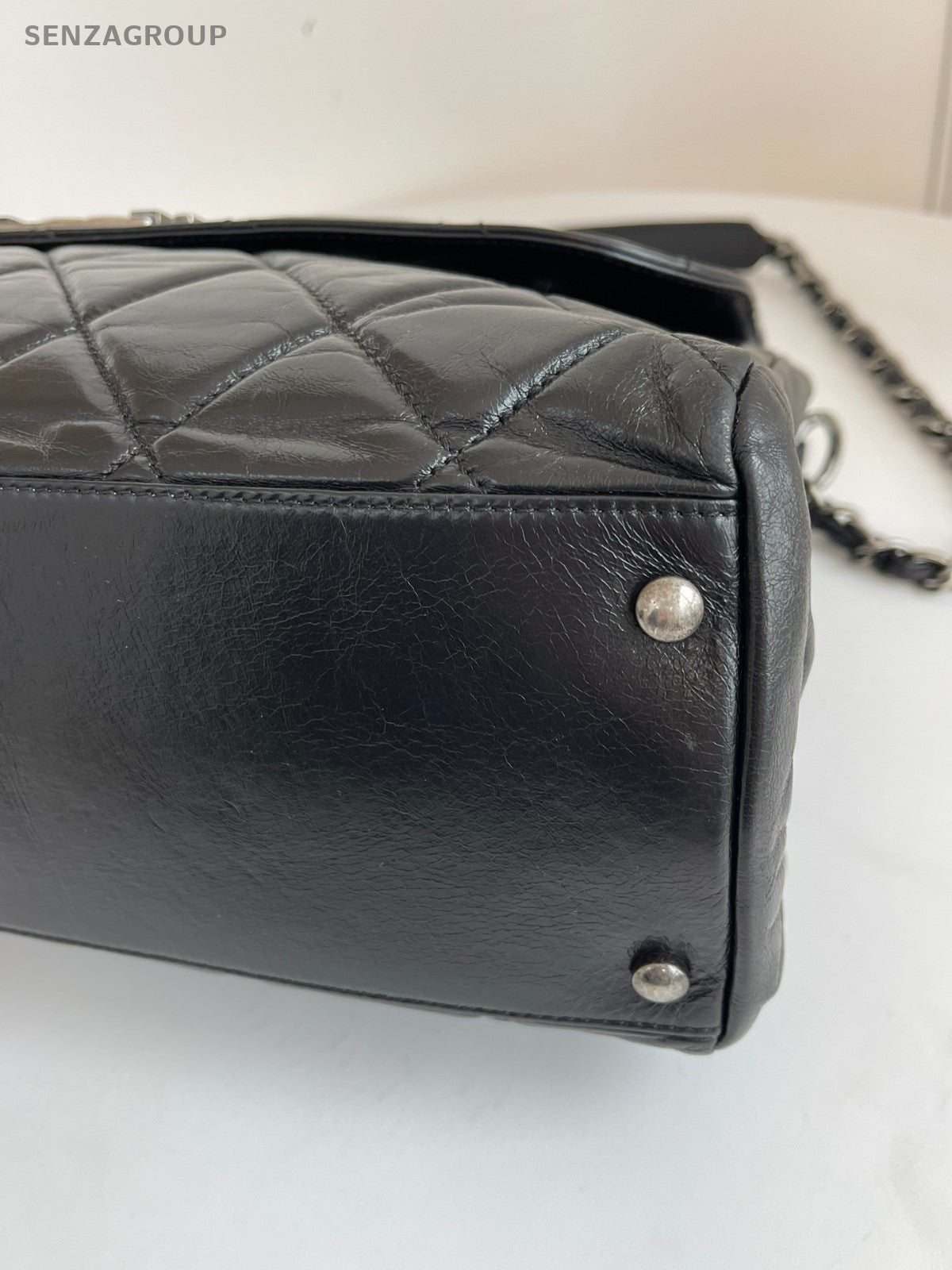 CHANEL Briefcase Top Handle Oil waxed leather Chain Shoulder Handbag Women Black