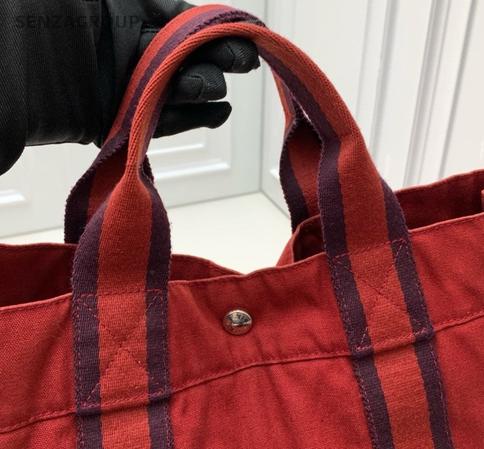 Hermès Canvas Top Handle Shoulder Bag Women Red