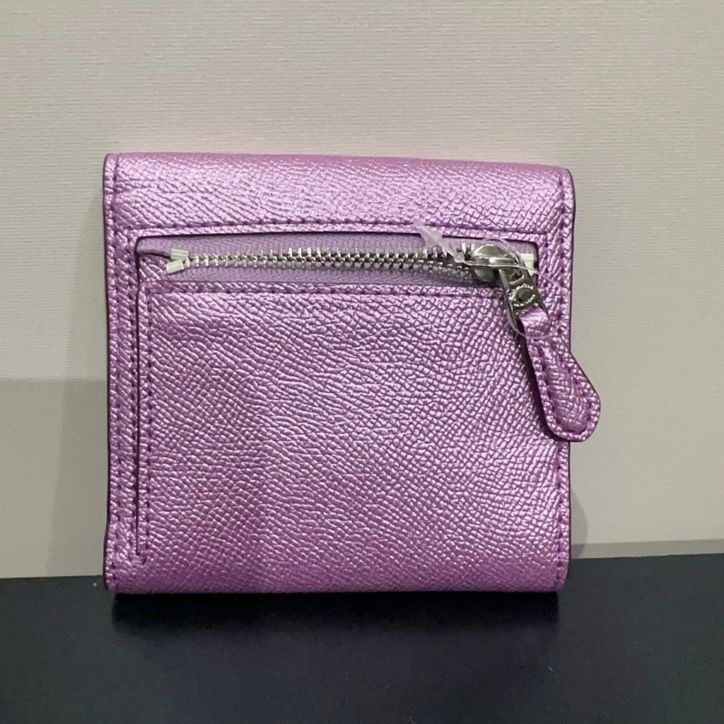 Coach Purple Leather Wallet Card Coin Purse For Women