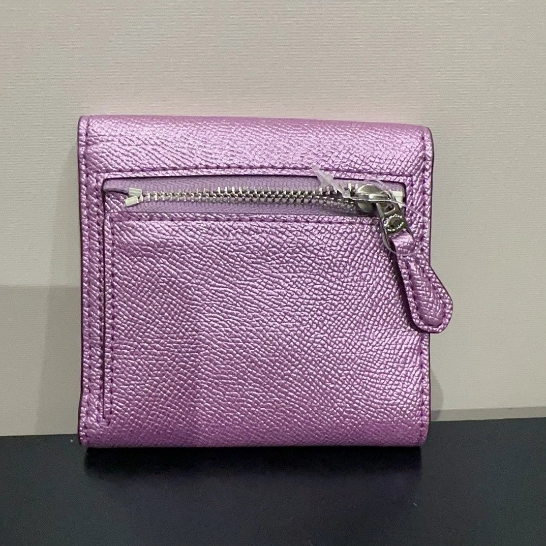 Coach Purple Leather Wallet Card Coin Purse For Women