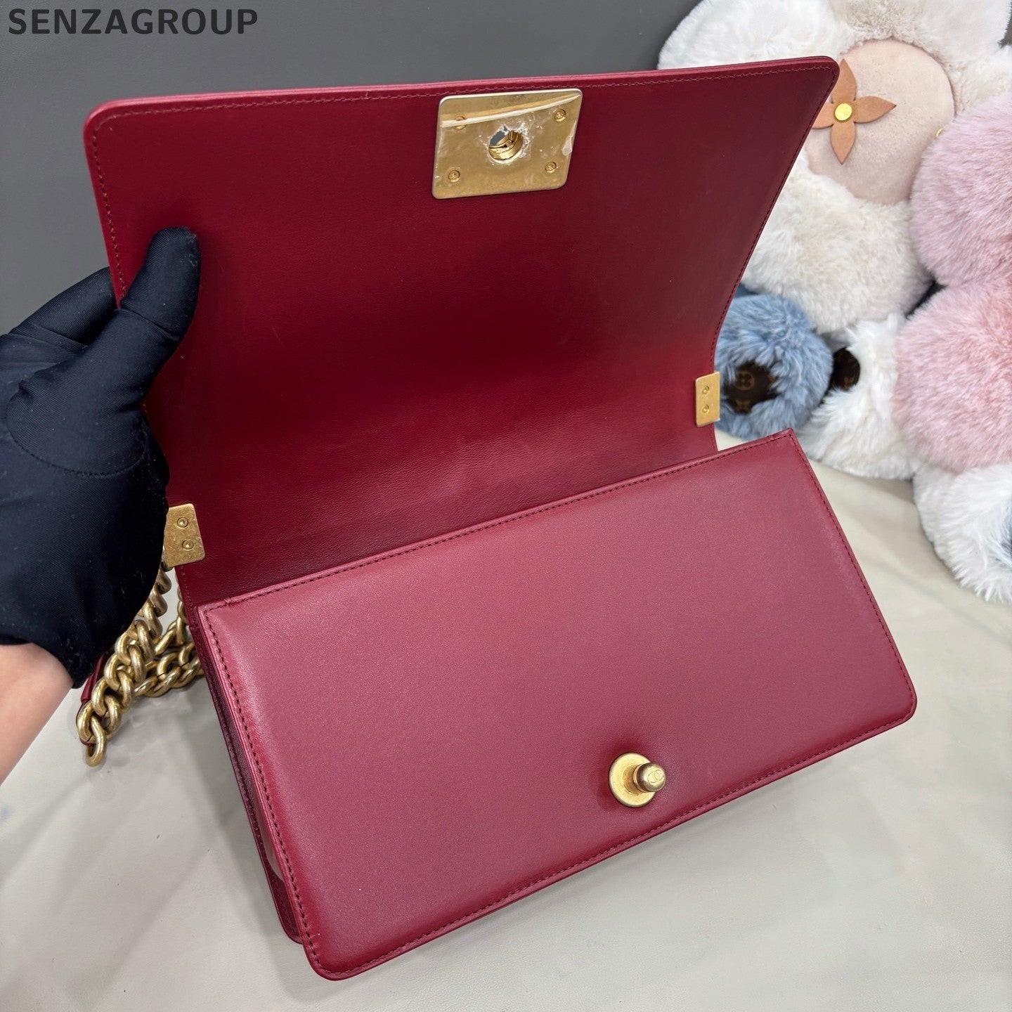 Chanel Leboy MM Calfskin Chain Shoulder Crossbody Red Gold Women Classic