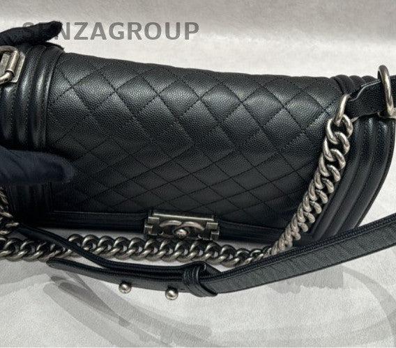 Chanel Leboy MM Chain Shoulder Bag Black Silver Used Women Classic