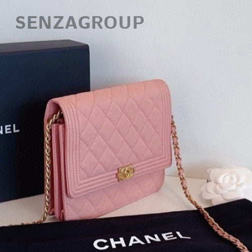 Chanel Leboy WOC Calfskin Chain Shoulder Bag Pink Gold Women Designer
