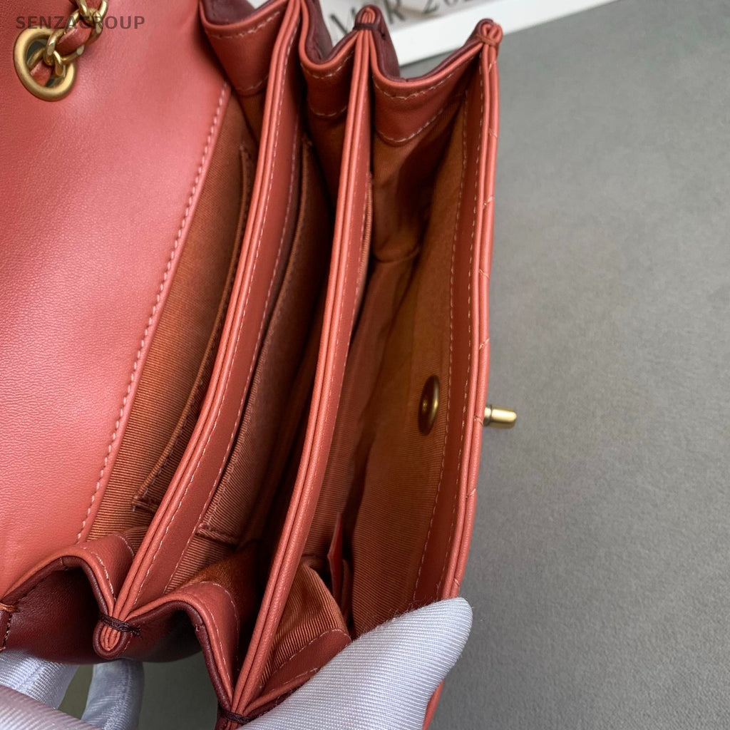 CHANEL Diamond pattern Cuban orange-red Chain Shoulder bag Crossbody Women