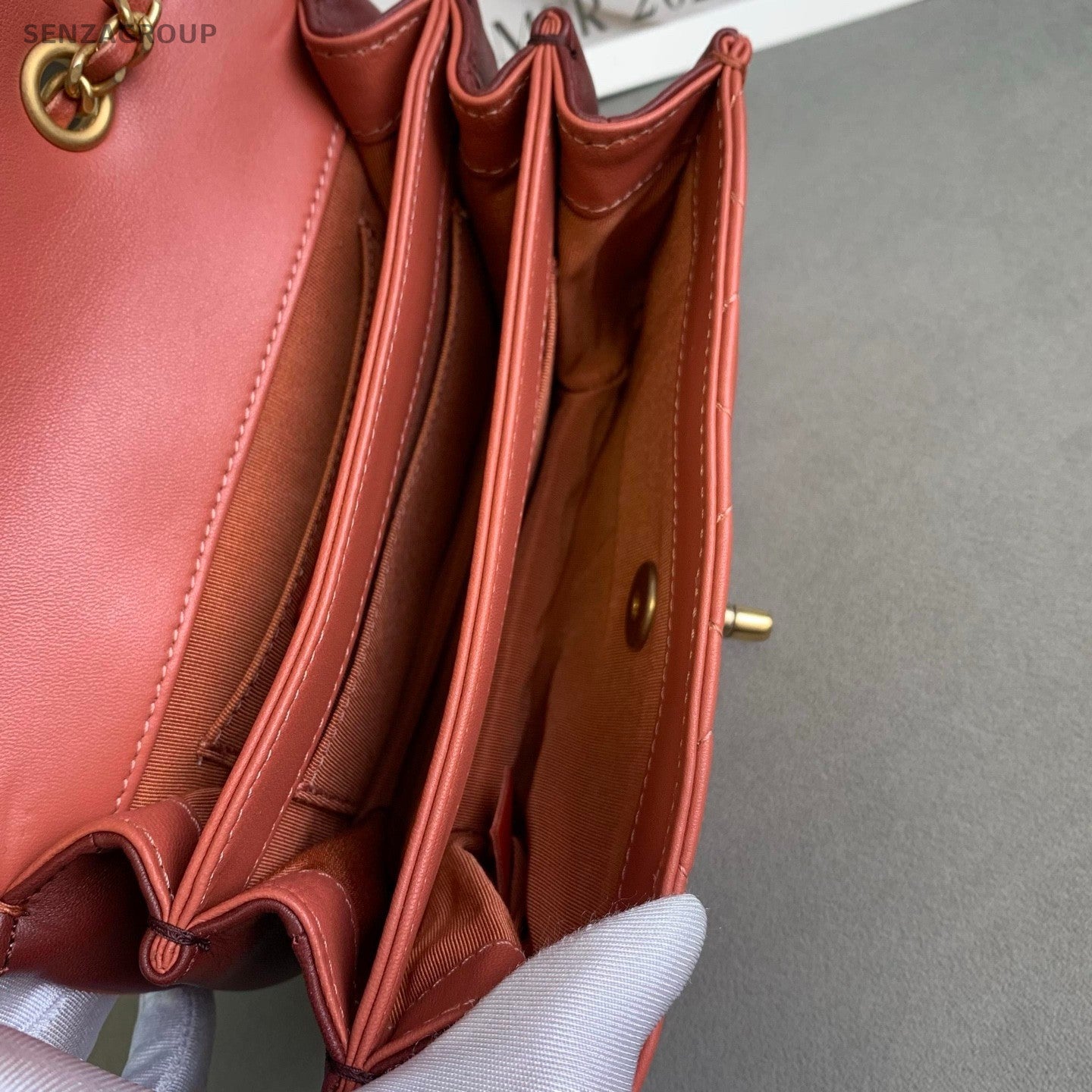 CHANEL Diamond pattern Cuban orange-red Chain Shoulder bag Crossbody Women