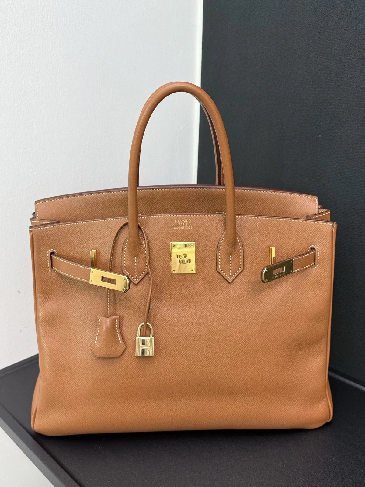 Hermes Birkin35 Epsom Leather Brown Gold Top Handle Bag Women Classic Fashion