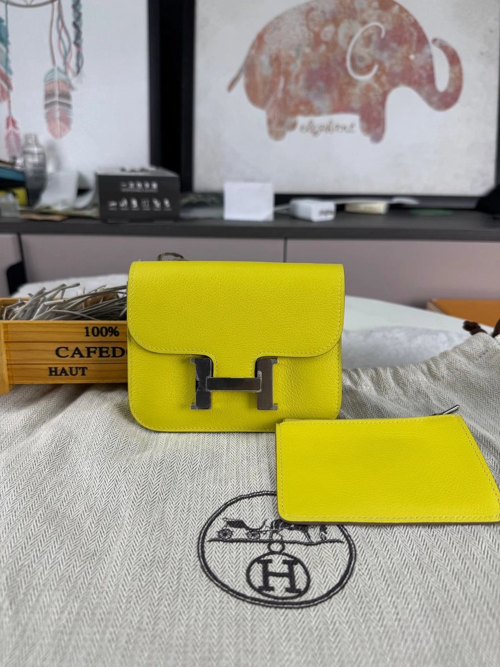Hermes Constance Short Wallet Yellow Leather For Women