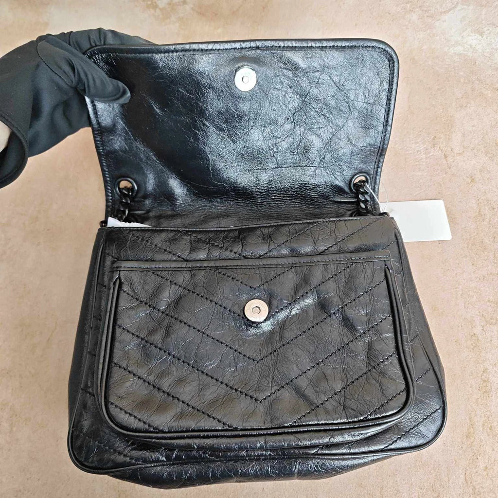 YSL Niki Medium soBlack Leather Crossbody Shoulder Bag For Women