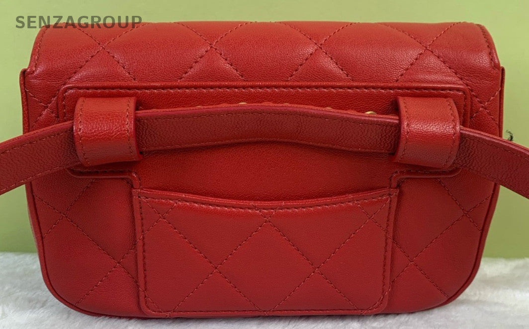 Chanel 19B 2Way Chain Shoulder Bag Crossbody Red Gold Used Women Classic