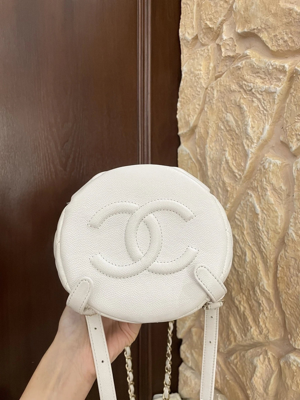 Chanel Small Caviar Leather Backpack White Gold For Women