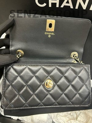 Chanel Quilted Black Gold Shoulder Crossbody Handbag - Women's Classic