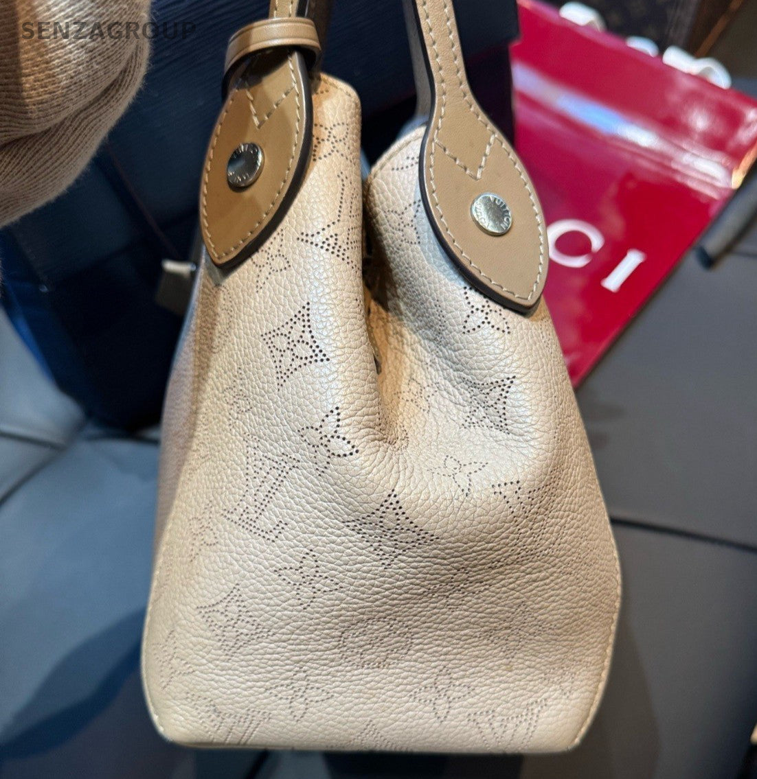 Louis Vuitton Hina Monogram Top Handle Bag Crossbody Beige Silver Women Classic