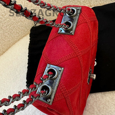 Chanel Red Silver Quilted Chain Shoulder Bag Mini Classic Women