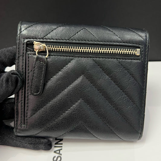 Chanel Black Gold V-Stitch Clutch Wallet Classic Women's