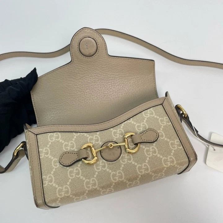Gucci Horsebit 1955 Beige Leather Shoulder Crossbody Box Bag For Women
