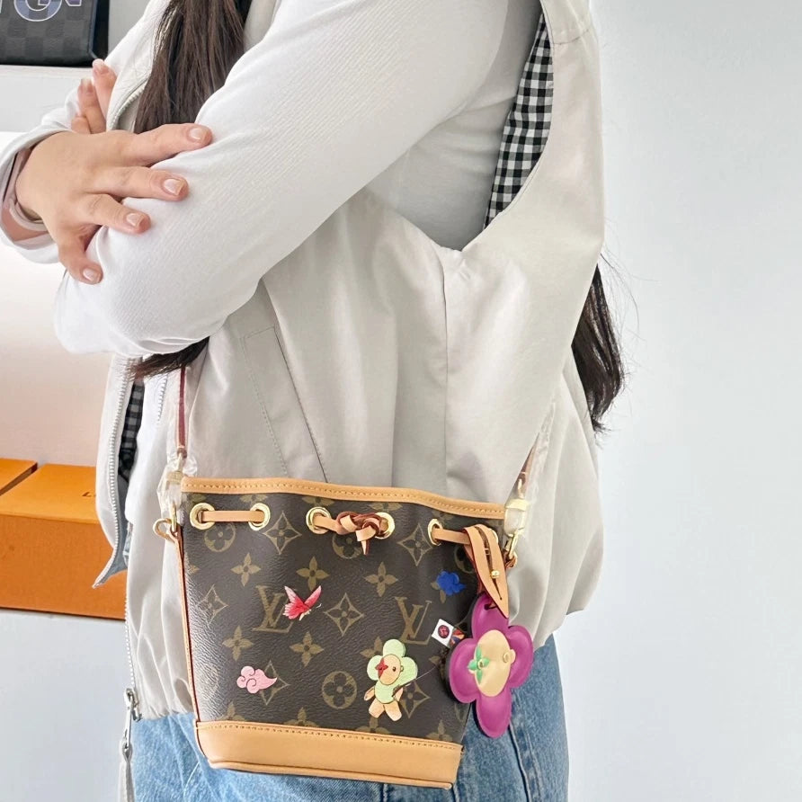 Louis Vuitton Bucket BB Monogram Top Handle Crossbody Bag Brown Women S