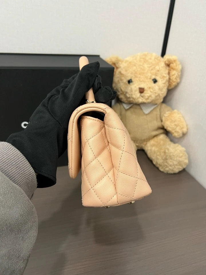 CHANEL Mini Coco Handle Pink Calfskin Shoulder Top Handle Bag For Women