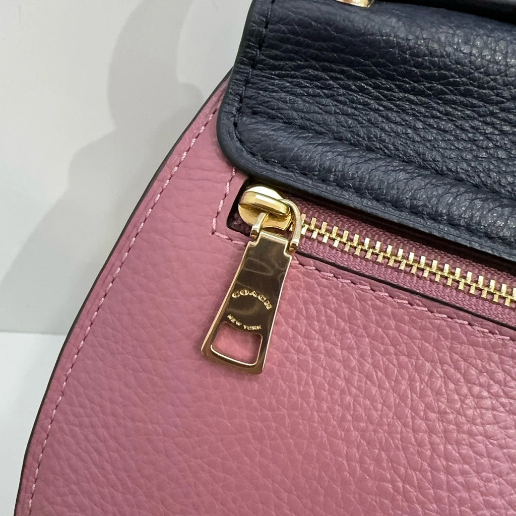 Coach Remi 20 Beige Navy Leather Saddle Crossbody Shoulder Bag For Women