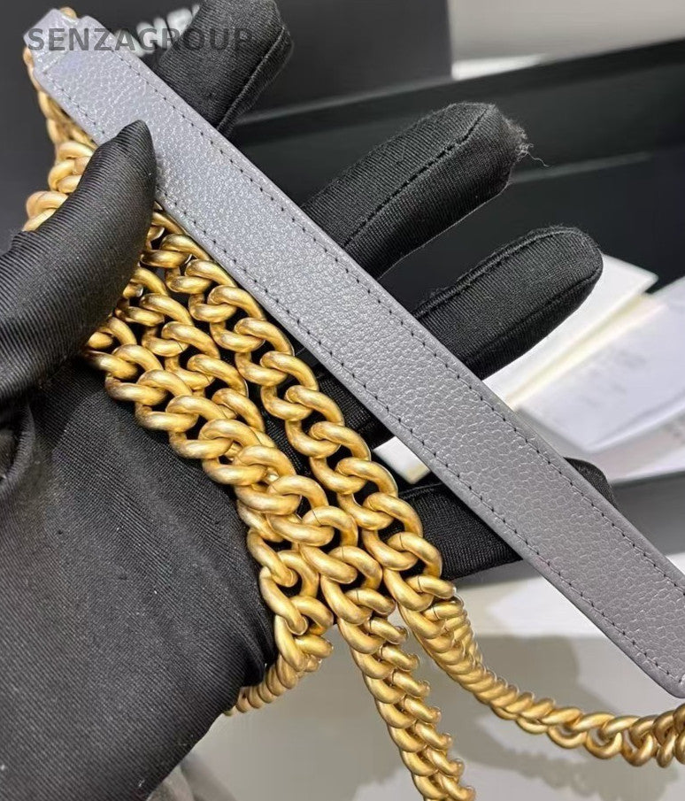 Chanel LEBOY WOC Diamond Chain Shoulder Bag Gray Gold Women Classic Designer