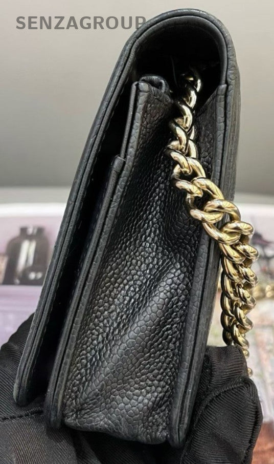 Chanel Leboy WOC Chain Shoulder Bag Black Gold Used Women Diamond Classic