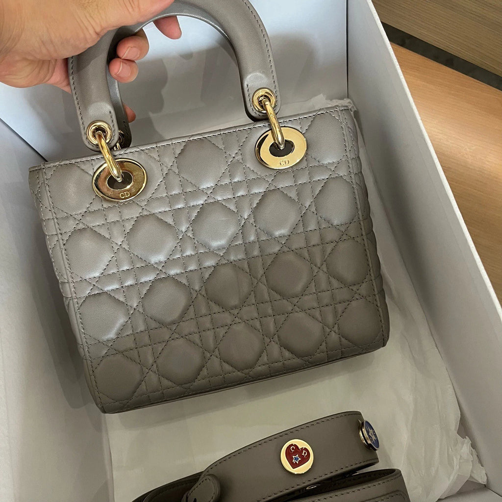 Christian Dior Lady Dior My ABC Dior PM Lambskin Gray Top Handle Bag Women