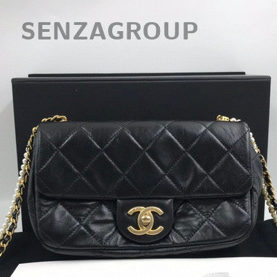 Chanel Black Gold CF Mini Pearl Chain Shoulder Crossbody Bag Women's Fashion