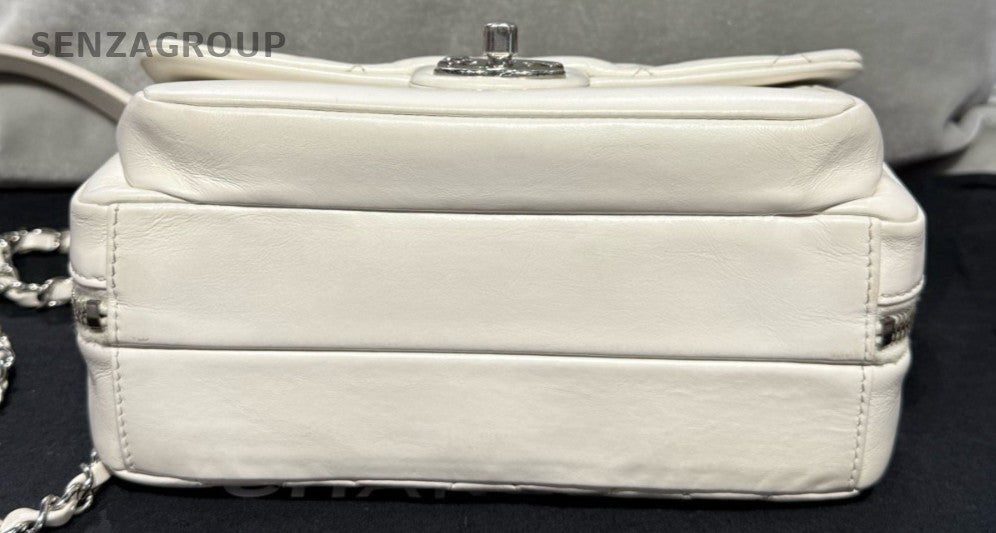 Chanel Classic Flap Chain 2Way Shoulder Bag Crossbody White Silver Diamond