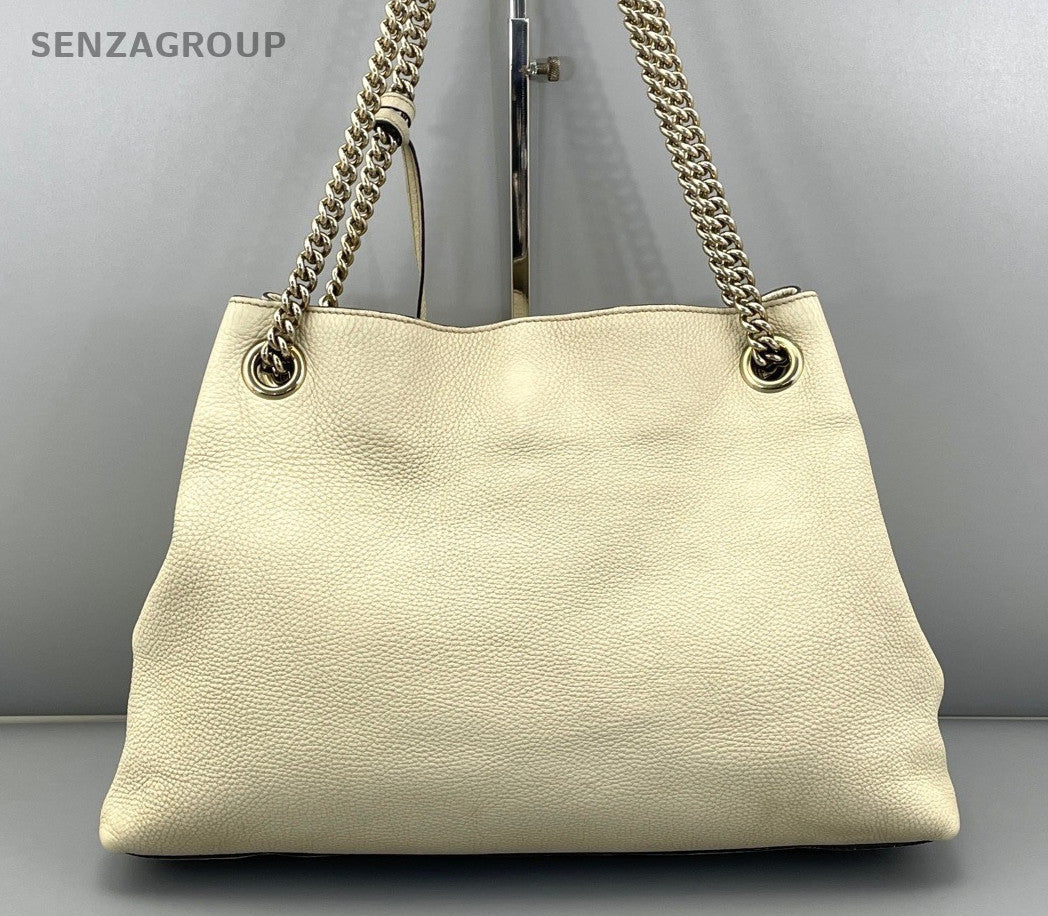 Gucci Soho Chain Tassel Tote Shoulder Bag White Silver Used Women Classic