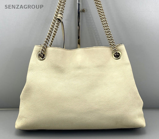Gucci Soho Chain Tassel Tote Shoulder Bag White Silver Used Women Classic