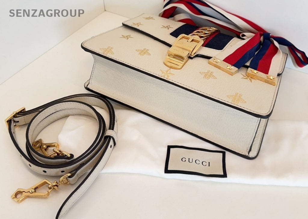 GUCCI Sylvie Bee Medium White Gold 2WAY Shoulder bag Women