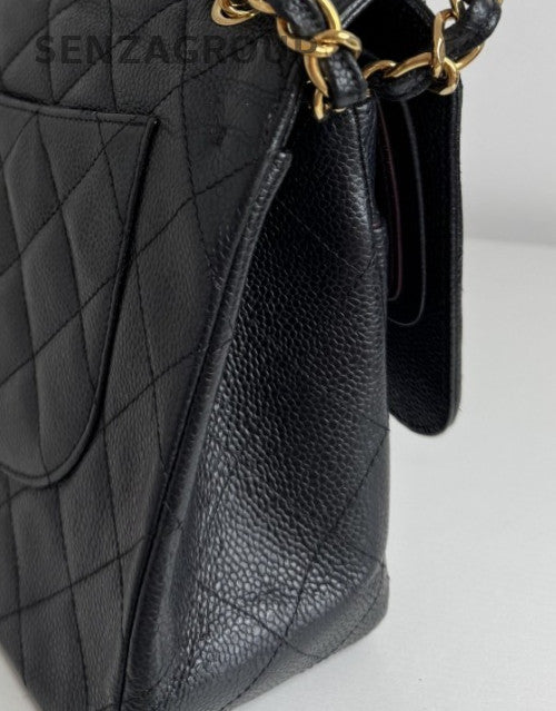 Chanel Jumbo Calfskin Diamond Chain Shoulder Bag Black Gold Women Classic