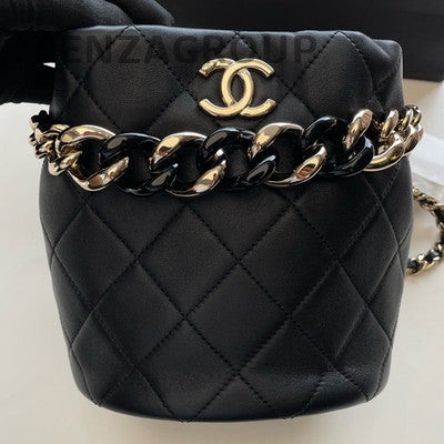 Chanel Black Gold Bucket Bag Chain Strap Shoulder Tote Women Fashion