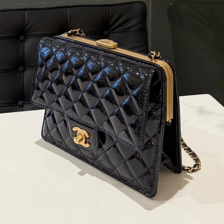 Chanel Classic Flap Quilted Chain Shoulder Bag Black Gold