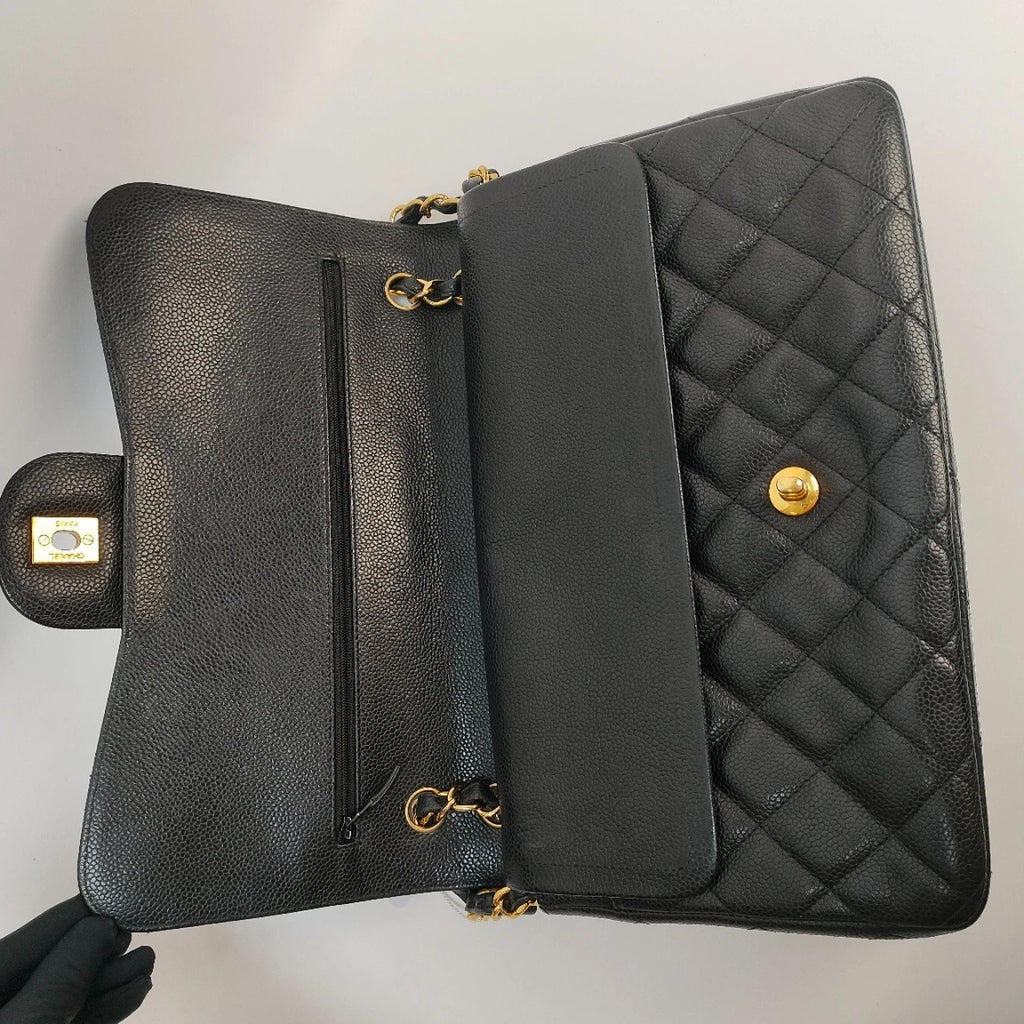 SJ0001 KY02382 Chanel CF Classic Flap Jumbo Caviar Leather Gold Hardware
