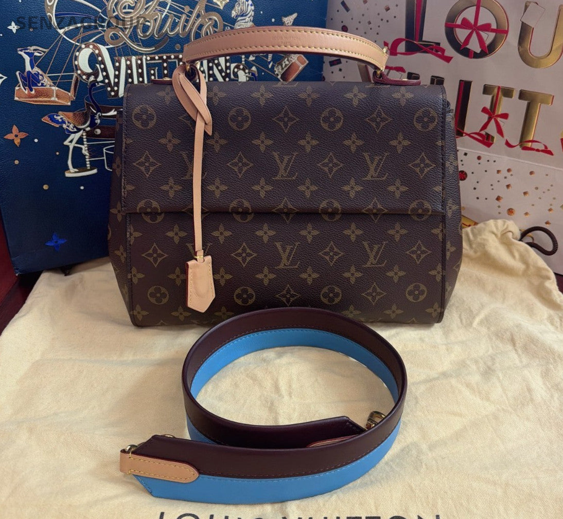 Louis Vuitton Cluny MM Top Handle Crossbody Monogram Brown Gold Women Classic